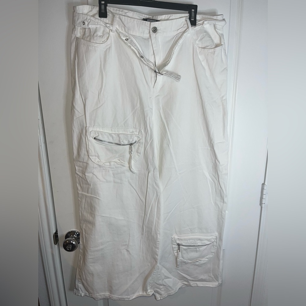 Missguided Plus White Zipper Tactical Cargo WideLeg BaggyLounge Pants Pockets 18